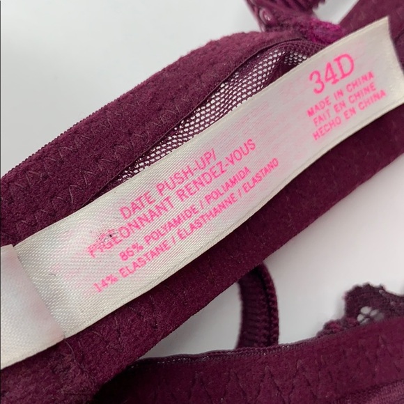 PINK Victoria Secret Lace Burgundy Push up Bra34D - Picture 6 of 7